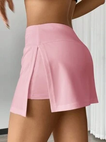 SHEIN EZwear 2pcs/Set Black & Pink Knit Casual Shorts - Pink - View 4