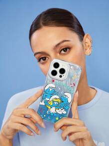 SHEIN X The Smurfs 时尚渐变卡通图案手机壳 - 銀色 - 查看 6