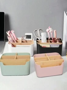 1pc Bamboo Desk Organizer With 5 Compartments, High Quality Moisture-Proof Storage Box For Office Supplies, Pen Holder, Bathroom Cosmetic Storage Box, Living Room Multipurpose Rack, Jewelry Storage Box For Earrings And Rings, Household Storage & Organization Product, Suitable For Placement On Desks, Cabinets, Dressing Tables, Dorm Desks Back To School - Multicolor - View 1