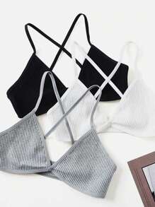 SHEIN EZwear 3pcs Women's Casual Spandex Ribbed Crisscross Strap Camisole, Versatile & Sexy For Summer - Multicolor - View 6