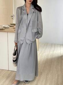 DAZY 女士休闲宽松外套和A字裙两件套套装，亚麻材质，秋季女装商务正装