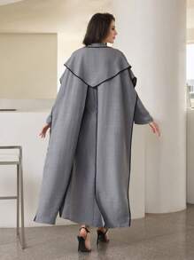 Al Najma 2 pièces/Set Veste à cordon de serrage bicolore + Robe longue à manches longues col rond, Style arabe mode vestimentaire, printemps/été, tenue modeste pour femmes