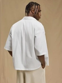 Forever 21 Men's White Loose Casual Double Pocket Lapel Short Sleeve Shirt - White - View 2