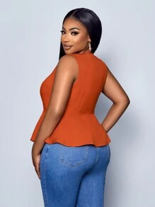 Maweii Spring And Summer Women's Shirts, Business Casual, Work Shirts, Embroidered Brown Shirts, Draped Cutting And Shaping Ruffle Tops - Orange - View 2