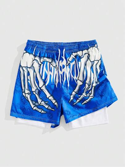 Street Life Shorts simples 2 en 1 à imprimé avec lien devant pour homme, décontracté et vacances