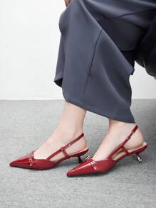 CUCCOO BIZCHIC Women's Pointed Toe Patent Leather Adjustable Buckle Strap Low Heel Flats Spring Shoes Spring Break Easter - Burgundy - View 8