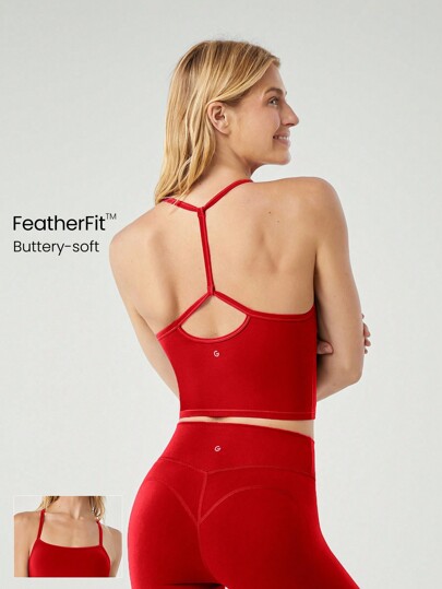 GLOWMODE FeatherFit™ T-Neck Racerback Tank Top Light Support Low Impact Yoga Studio