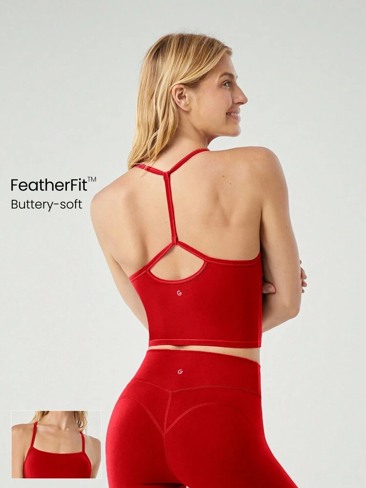 FeatherFit™ T-Neck Racerback Tank Top Light Support Low Impact Yoga Pilates Studio