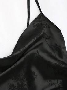 SHEIN Unity 女士纯色简约日常细肩带连衣裙长款缎面女装 - 黑色 - 查看 5