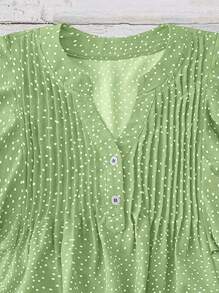 SHEIN LUNE Casual V-Neck Keyhole Half-Open Ruffle Sleeve Polka Dot Blouse - Multicolor - View 3
