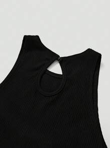 SHEIN Privé Débardeur ajusté noir décontracté et polyvalent avec col rond, boutons de perle au dos - Noir - Voir 6