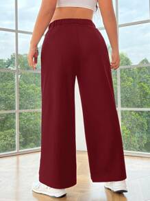 SHEIN EZwear Plus Size Burgundy Comfortable Knitted Straight-Leg Pants For Women, Casual Daily Wear