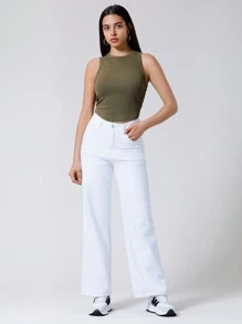 SHEIN x Marika Sila SHEIN EZwear 夏季复古装纯色褶皱背心 - 軍綠色 - 查看 4