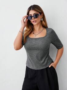 SHEIN BASICS 3pcs Casual Smart Casual Solid Color Crew Neck Short Sleeve Fitted Plus Size T-Shirt Summer Everyday Black Summer Tops - Multicolor - View 5