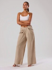 MUSERA Textured Woven Dipped Drape Waist Trousers Elegant Summer Sexy Chic Casual - Grey - View 1
