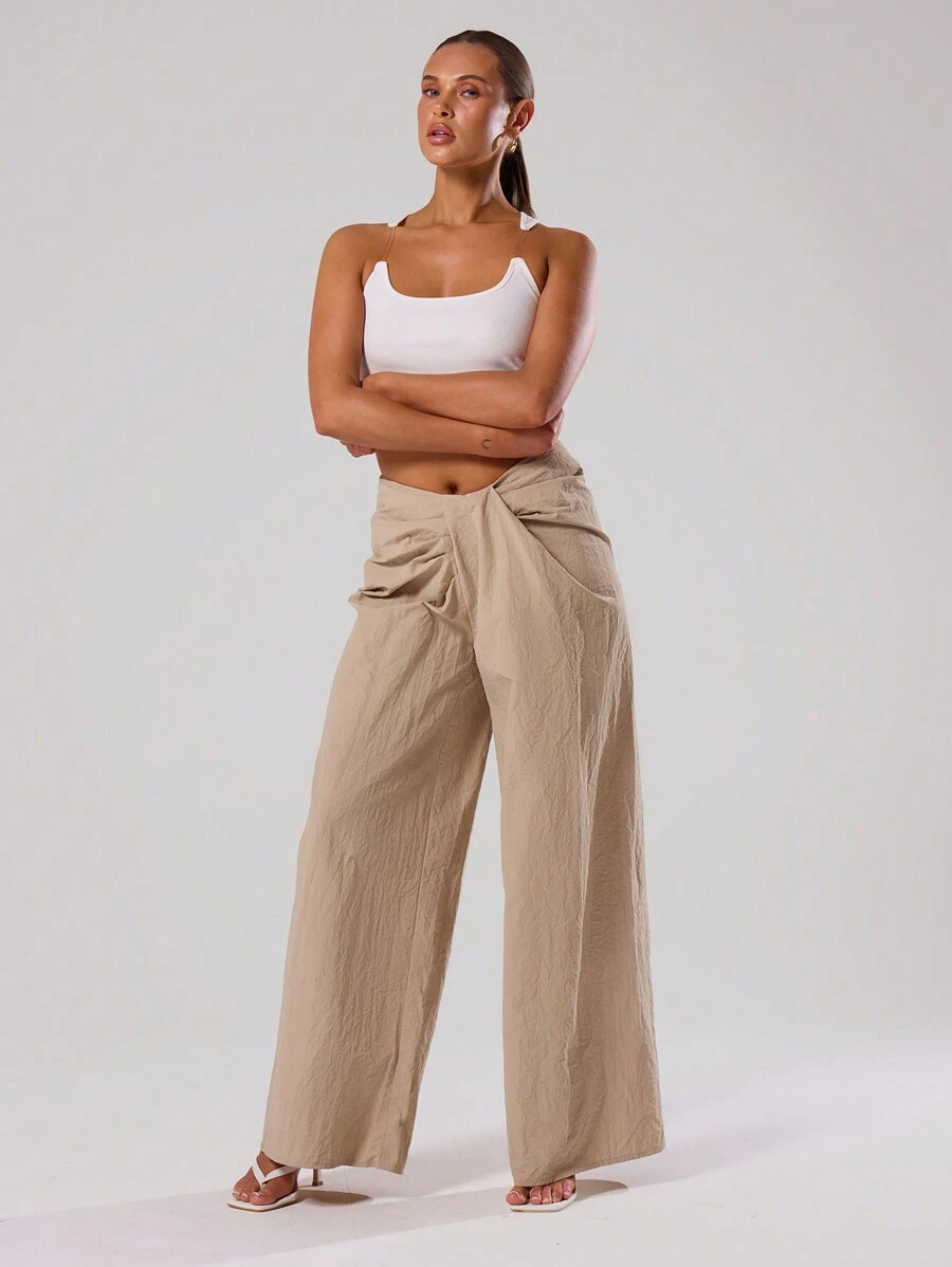 MUSERA Textured Woven Dipped Drape Waist Trousers Elegant Summer Sexy Chic Casual - Grey - View 1
