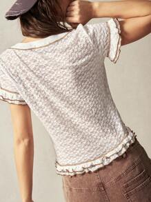 Bohemela Boho Solid Color Knitted Crew Neck Short Sleeve Fitted Women T-Shirt
