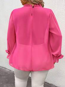 SHEIN CURVE+ Plus Size Romantic Rose 3D Flower A-Line Blouse - Hot Pink - View 2