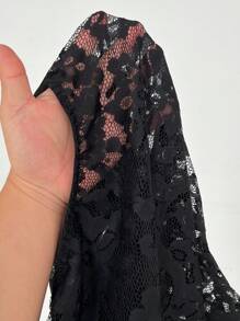 Viva Relle Damen Große Größen Frühling/Sommer Neujahrskollektio Schwarze Spitze Sexy Ausschnitt Vorne Gebunden Avantgarde Französisch Lässig Jung Elegant Mode Elastisch Strick Vielseitig Bequem Unterhemd/Oberbekleidung, Elegantes Sexy Party Outfit, Schwarzer Jumpsuit, Schwarzes Bustier Top