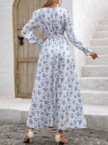 Breezaya 女式波西米亚风印花长袖 V 领连衣裙 - 彩色 - 查看 2