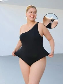 SHEIN EZwear 大码黑色金属扣紧身衣 - 黑色 - 查看 3