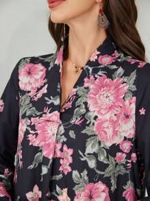 Lacomfia Elegant Floral Print Long Dress, Arabesque Style,Modest - Multicolor - View 8