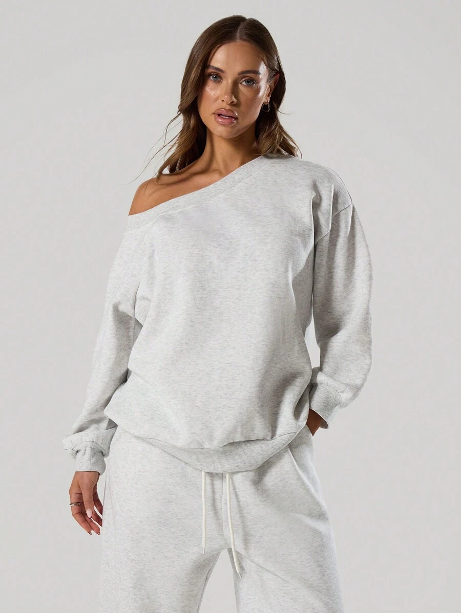 MUSERA Loose Fit Asymmetrical Shoulder Sweatshirt Casual, Airport Back To School Fall Autumn Winter Spring - Grey - View 1