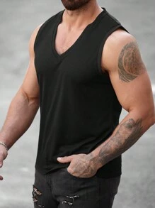 Manfinity Homme Men's Plain V-Neck Casual Versatile Tank Top