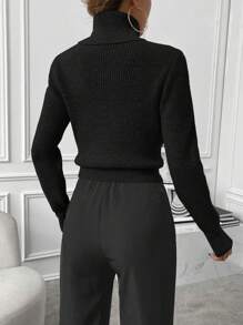 EMERY ROSE Turtleneck Ribbed Knit Sweater,Long Sleeve Tops Knit Pullover Fall Winter Outfit - Black - View 3