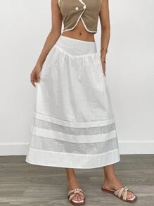 SHEIN Essnce 女士白色纯色褶皱简约 A 字裙、休闲日常穿着、情人节服装、春夏裙子