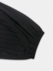 Vionelle Plus Size Women Wrinkled V-Neck Puff Sleeve Long Sleeve Textured Knit Hem Casual T-Shirt In Apricot Fall Cloth For Women - Black - View 7