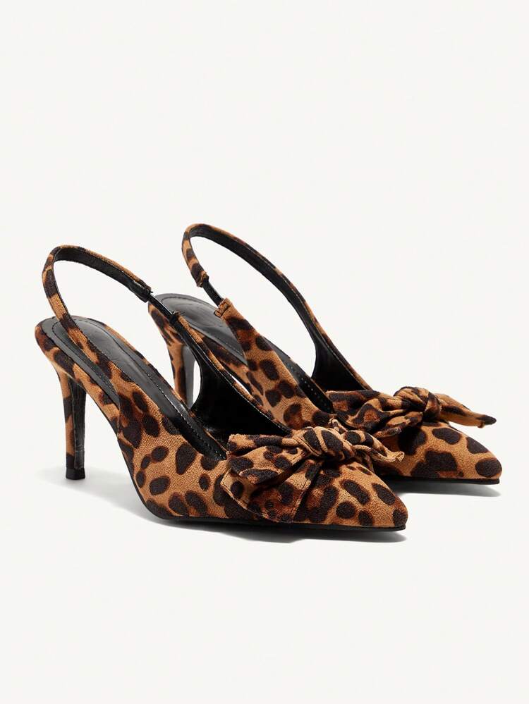 CUCCOO CHICEST Zapatos de tacón alto de punta para mujer, con estampado de leopardo, decoración de lazo y correa para el tobillo. Elegantes tacones de señora de estilo chic callejero para vacaciones