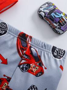 婴儿/男童圆领针织汽车印花休闲短袖连体衣，春夏 - 彩色 - 查看 5