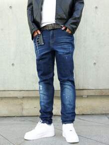 Manfinity LEGND Men's Casual Distressed Tapered Leg Jeans - Medium Wash - View 7