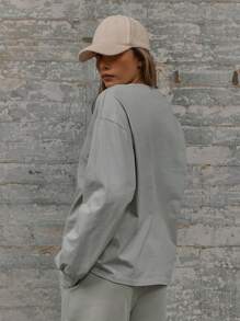 MUSERA Boxy Fit Crew Neck Drop Shoulder Ribbed Cuff Hip Length Sweatshirt Casual Summer Spring - Grey - View 3