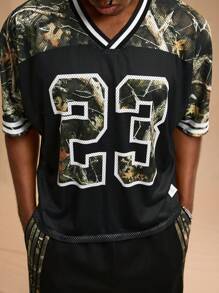 Forever 21 Men Stripe Panel Letter Graphic Print Short Sleeve Jersey T-Shirt, Casual Daily Wear, Street Wear, Boyfriend Gift