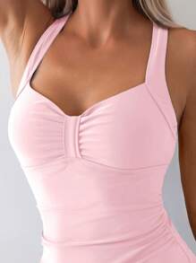 Swim Basics Damen einfarbiger ärmelloser rückenfreier geraffter Badeanzug, ideal für Sommer Strandurlaub