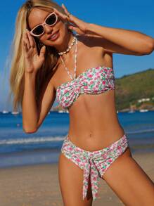 Swim Mod Bộ 2 đồ bơi bikini họa tiết hoa nhỏ xinh xắn không dây thời trang mùa xuân dành cho nữ, kỳ nghỉ bãi biển - Nhiều màu - Xem 7