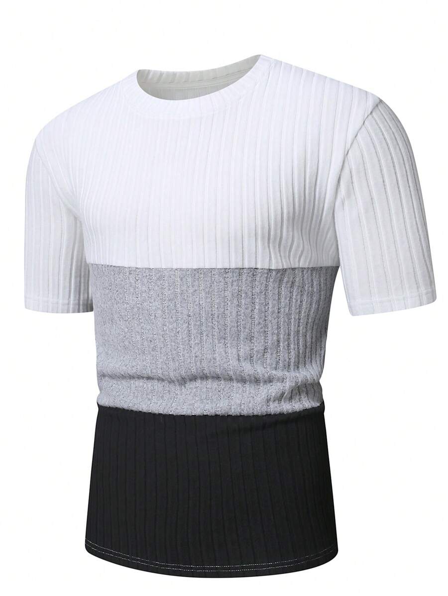 Manfinity Homme Plus Size Men Contrast Color Crew Neck Short Sleeve Ribbed Casual T-Shirt - Multicolor - View 1
