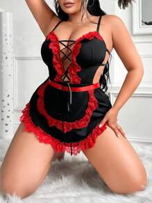 2pcs/Set Plus Size Jumpsuit And Apron Set, Simple And Fashionable, Casual Everyday Wear - Multicolor - View 4