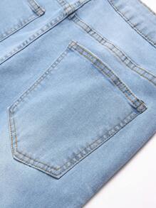 Manfinity LEGND Men's Front Button Pocket Frayed Edge Casual Denim Jeans - Light Wash - View 6