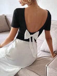 SHEIN Frenchy 性感蝴蝶结装饰露背短袖 T 恤