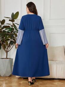 Lacomfia 大码女式优雅 V 领数码印花流苏宽松连衣裙，阿拉伯风格