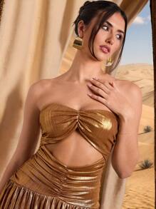 SHEIN Unity Women's New Year Party Tube Gold Party Dress, Birthday Celebration Dress, Christmas Dress, Music Festival Dress,Valentine's Day - Gold - View 5
