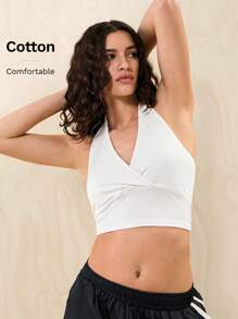 SHEIN EZwear Rib-knit Halter Top - White - View 6