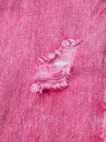 Teen Girls Y2K Style Washed Pink Distressed Wide Leg Loose Jeans - Hot Pink - View 11