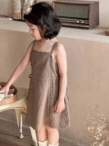 Dazy Kids 年轻女孩简约碎花边休闲宽肩带短款连衣裙，女孩夏季服装