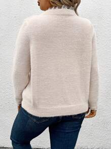 SHEIN CURVE+ Pull ample femme à manches longues avec dentelle contrastée, pull casual en tricot pour l'automne/l'hiver - Nude - Voir 2