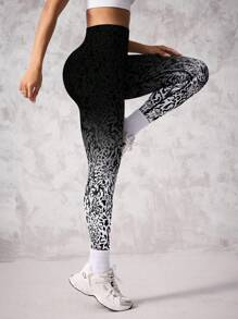SHEIN Sport Studio Seamless Multi-Color Gradient High-Elasticity Tummy Control Lifting Leopard Print Sports Yoga Leggings