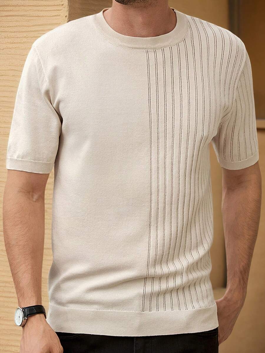 Manfinity NXTstreet Manfinity Modomio Men's Loose Dropped Shoulder Round Neck Short Sleeve Casual Knit Sweater, Suitable For Autumn/Winter,Summer Shirts - Apricot - View 1